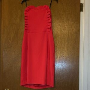 Black Halo Red Pleated Ruched Mini Dress